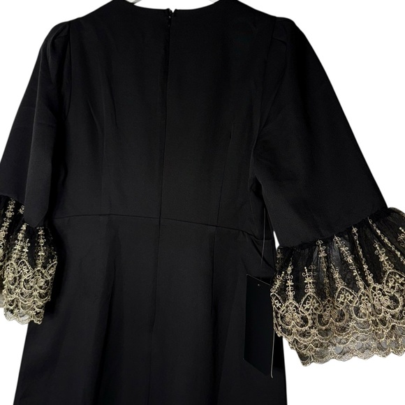 Pomander Place Black Lilith Gold Lace Midi Dress Size Small NWT - Picture 7 of 11